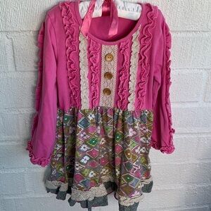 TuTu & Lulu Lace Ruffled Crochet Pink Floral Tunic Top Dress sz 7/8